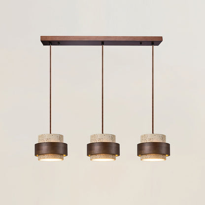 Suspension travertin variante 3 têtes L80 cm