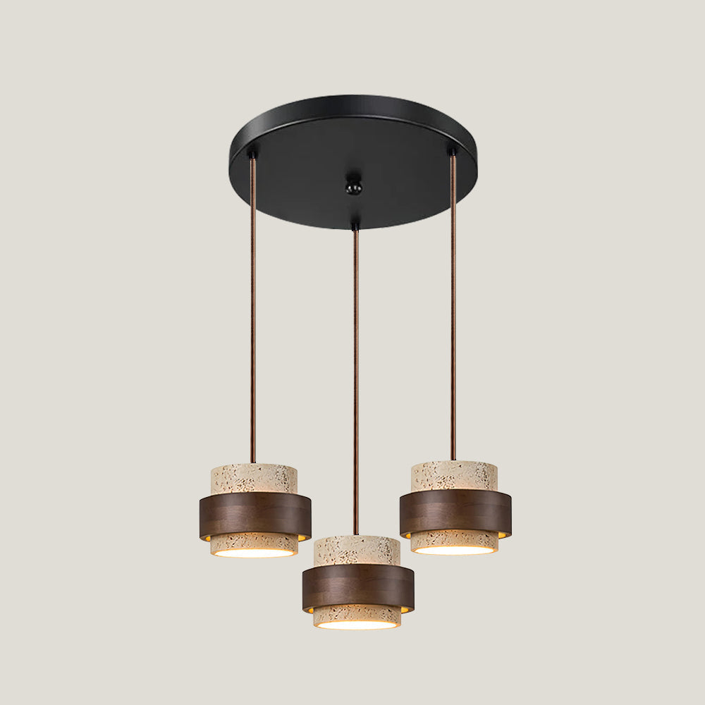 Suspension travertin variante 3 têtes Ø30 cm rond