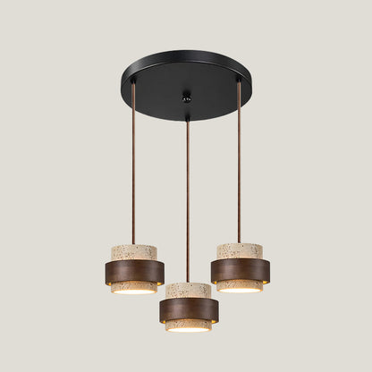 Suspension travertin variante 3 têtes Ø30 cm rond