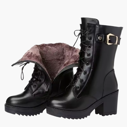 Bottes talons épaisses femme boucle dorée, vue portée