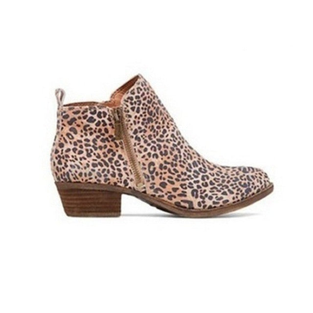 bottines femme talon bloc motif léopard, vue de profil