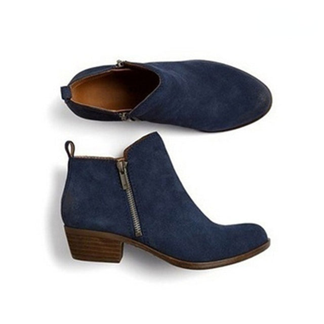 bottines femme talon bloc bleues, vue de profil