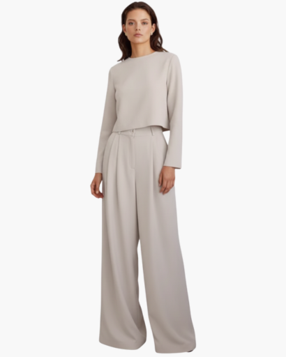 Ensemble Femme 2 Pièces Pantalon Large & Top Court – Tenue Bureau | Élégance Formelle & Chic