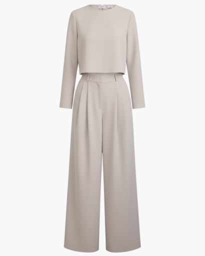 Ensemble Femme 2 Pièces Pantalon Large & Top Court – Tenue Bureau | Élégance Formelle & Chic