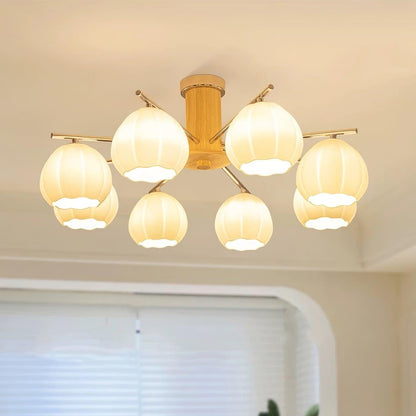 Lustre boutons de fleurs ambiance chambre