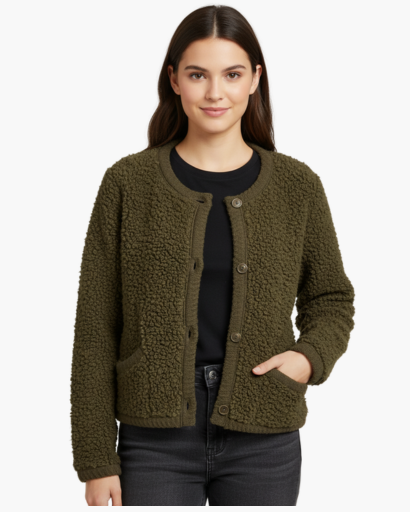 Gilet Femme Teddy Fleece Boutonné – Douceur & Confort | Style Cocooning Automne Hiver