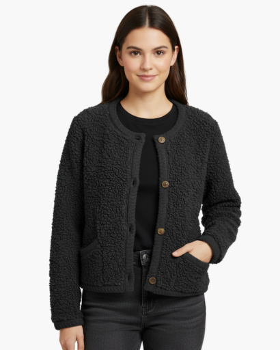 Gilet Femme Teddy Fleece Boutonné – Douceur & Confort | Style Cocooning Automne Hiver
