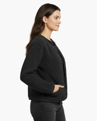 Gilet Femme Teddy Fleece Boutonné – Douceur & Confort | Style Cocooning Automne Hiver