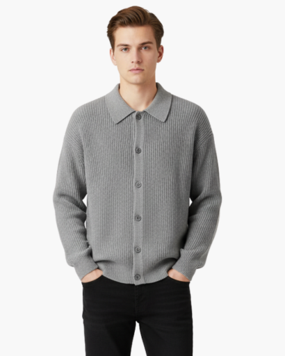 Gilet Homme Oversize Laine Mélangée Maille Côtelée – Style Élégant & Confortable Hiver