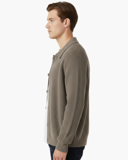 Gilet Homme Oversize Laine Mélangée Maille Côtelée – Style Élégant & Confortable Hiver
