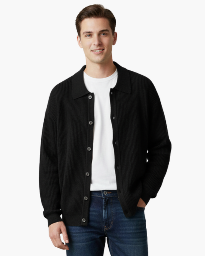 Gilet Homme Oversize Laine Mélangée Maille Côtelée – Style Élégant & Confortable Hiver
