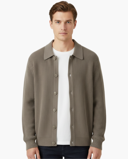 Gilet Homme Oversize Laine Mélangée Maille Côtelée – Style Élégant & Confortable Hiver
