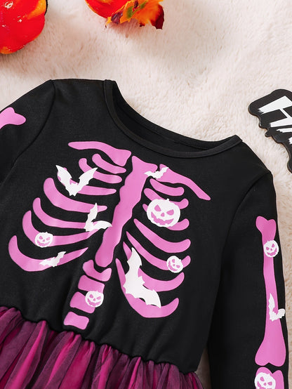 Robe squelette Halloween, vue détaillée du bustier imprimé