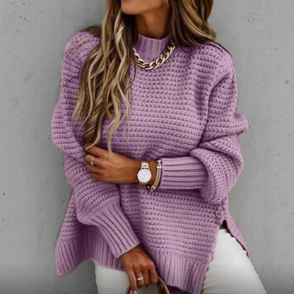 Pull col montant en maille pour femme, coloris lilas