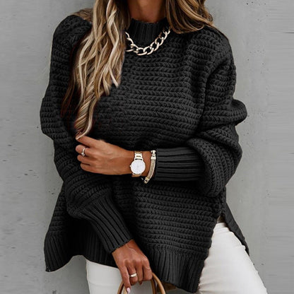 Pull col montant en maille pour femme, coloris noir