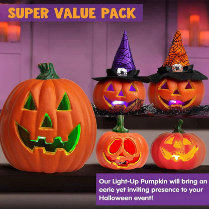 Citrouilles lumineuses Halloween LED, posées sur un rebord de fenêtre