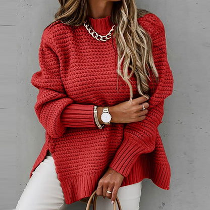 Pull col montant en maille pour femme, coloris rouge
