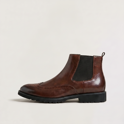 Bottines Chelsea brogue marron, vue de face