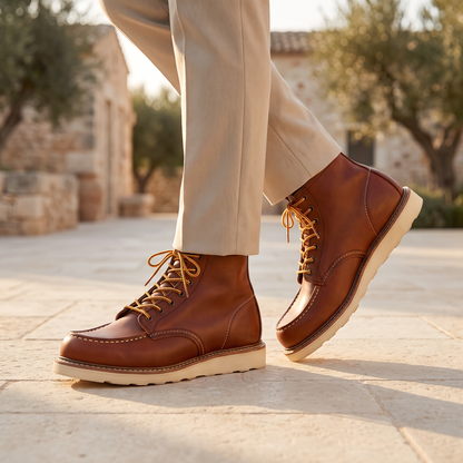Bottines moc toe kaki, détail lacets