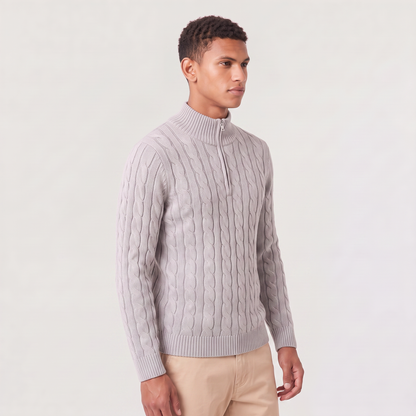 Pull tricoté demi-zip marine, vue arrière