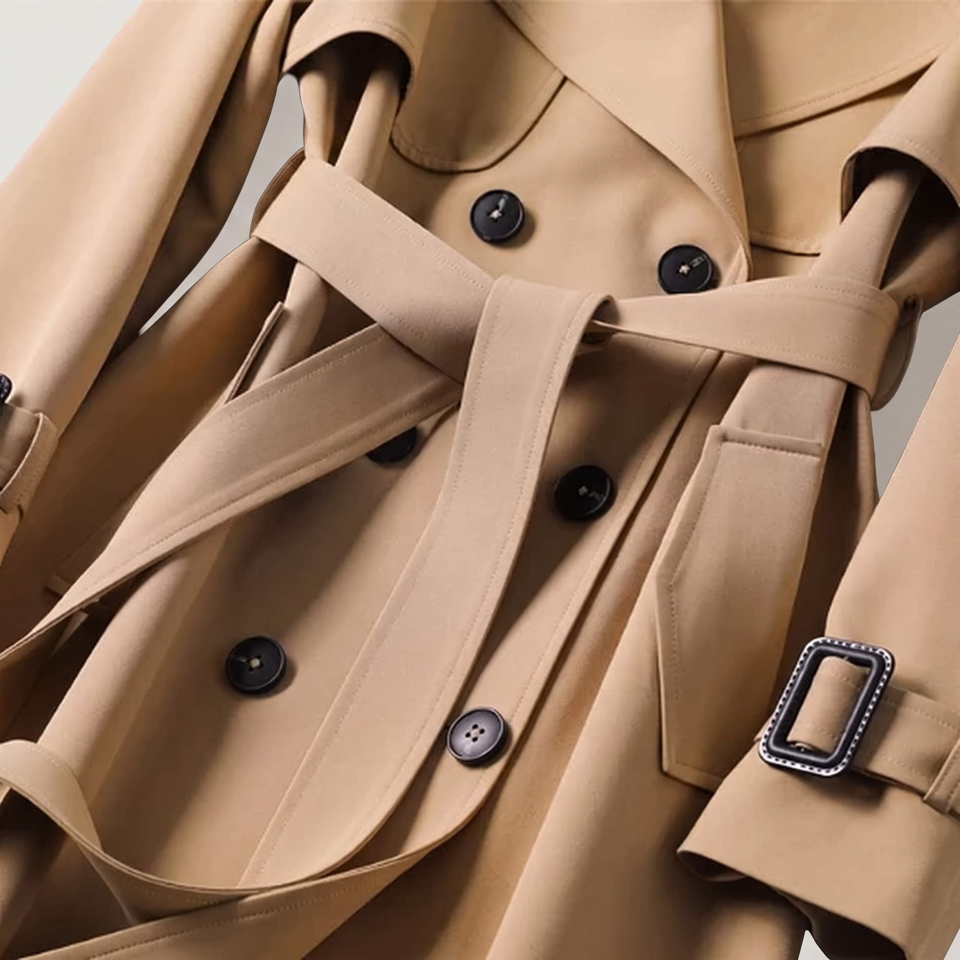 Trench ceinturé mi-long kaki, vue d'ensemble