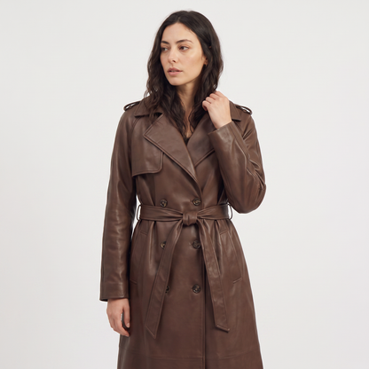 Trench mi-long marron, vue arrière
