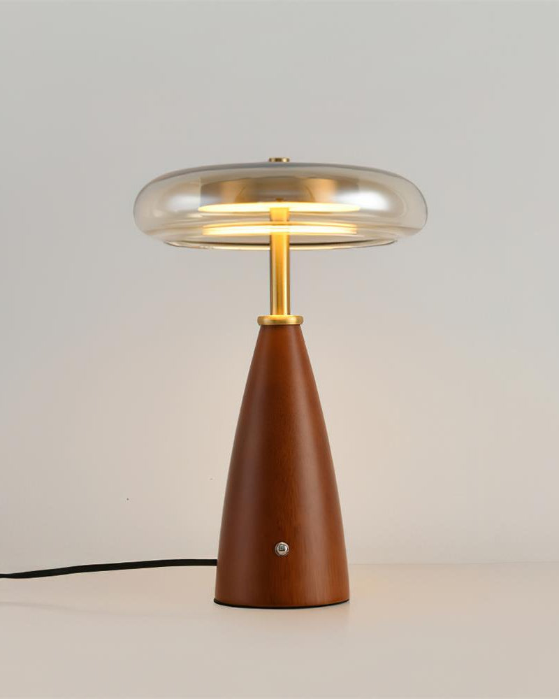 Lampe de table bois noyer et verre cognac, grande taille