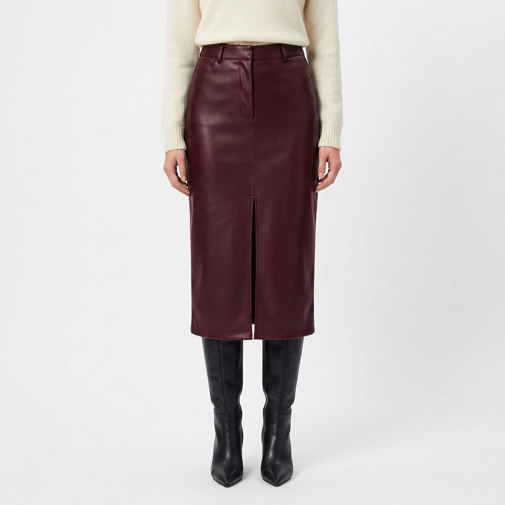 Jupe midi femme fendue Bordeaux