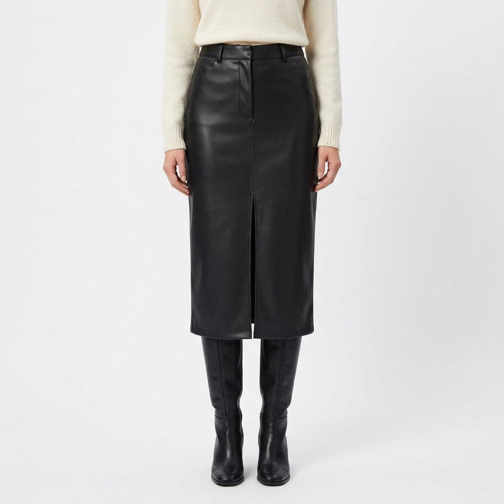 Jupe midi femme fendue Noir