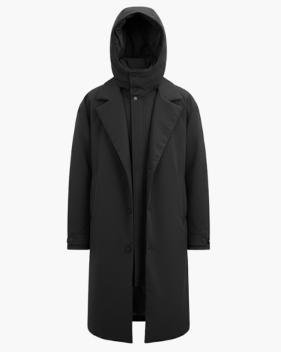 Manteau long pour homme avec capuche amovible – Élégance urbaine et protection hivernale