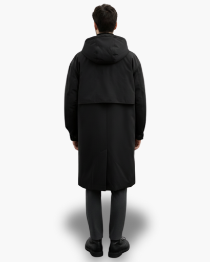 Manteau long pour homme avec capuche amovible – Élégance urbaine et protection hivernale