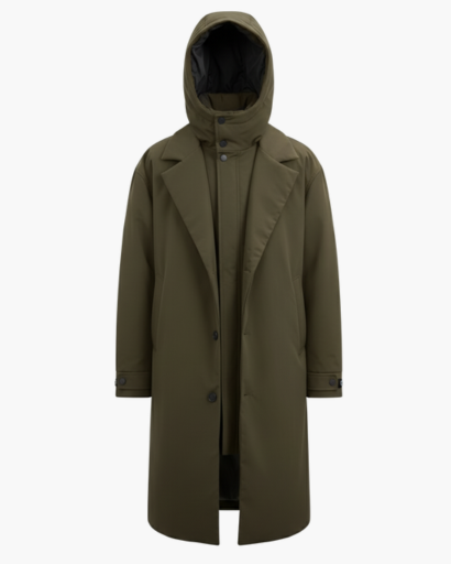 Manteau long pour homme avec capuche amovible – Élégance urbaine et protection hivernale