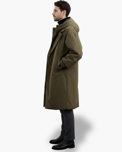 Manteau long pour homme avec capuche amovible – Élégance urbaine et protection hivernale