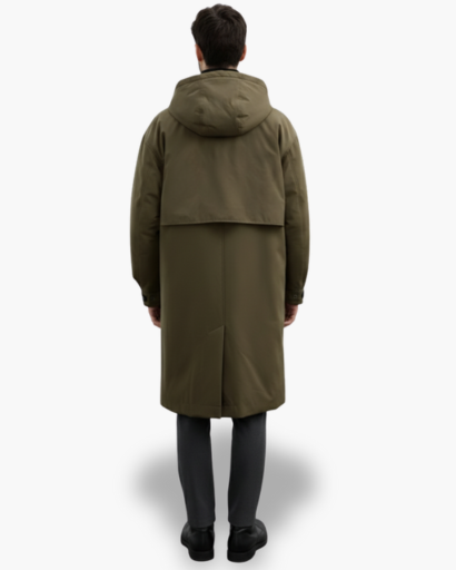 Manteau long pour homme avec capuche amovible – Élégance urbaine et protection hivernale