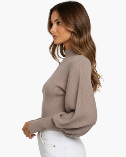 Pull femme à manches bouffantes – Élégance minimaliste et confort raffiné