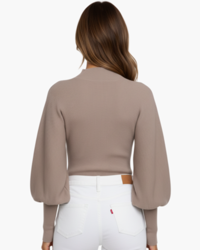 Pull femme à manches bouffantes – Élégance minimaliste et confort raffiné
