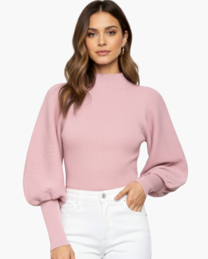 Pull femme à manches bouffantes – Élégance minimaliste et confort raffiné