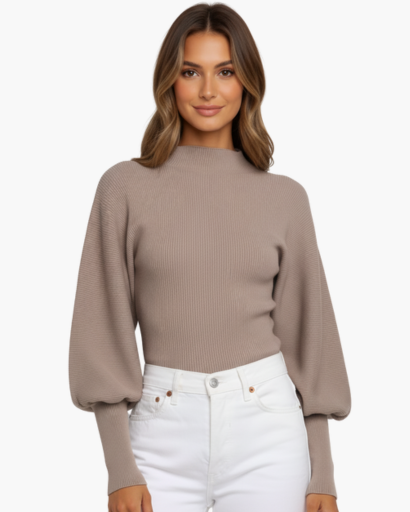 Pull femme à manches bouffantes – Élégance minimaliste et confort raffiné