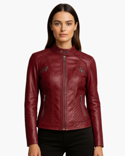 Veste en cuir véritable pour femme – Coupe cintrée, style motard élégant