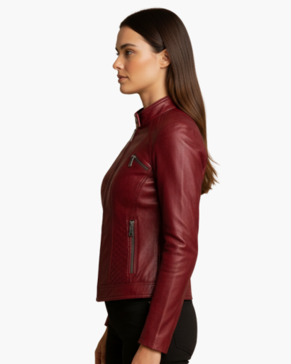 Veste en cuir véritable pour femme – Coupe cintrée, style motard élégant