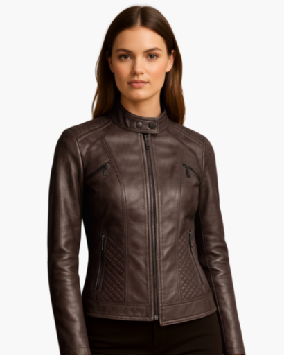 Veste en cuir véritable pour femme – Coupe cintrée, style motard élégant