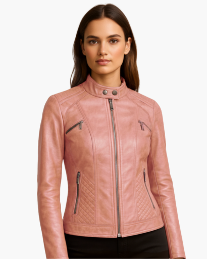 Veste en cuir véritable pour femme – Coupe cintrée, style motard élégant