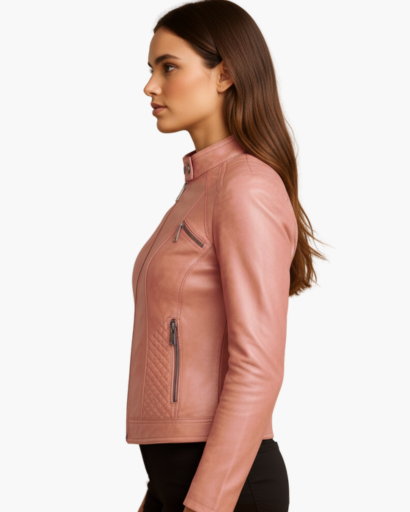 Veste en cuir véritable pour femme – Coupe cintrée, style motard élégant