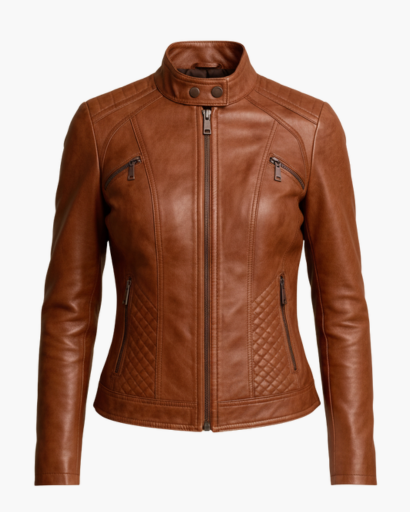 Veste en cuir véritable pour femme – Coupe cintrée, style motard élégant