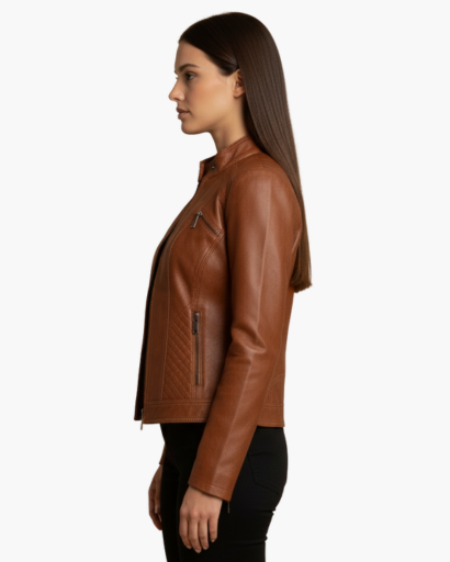 Veste en cuir véritable pour femme – Coupe cintrée, style motard élégant