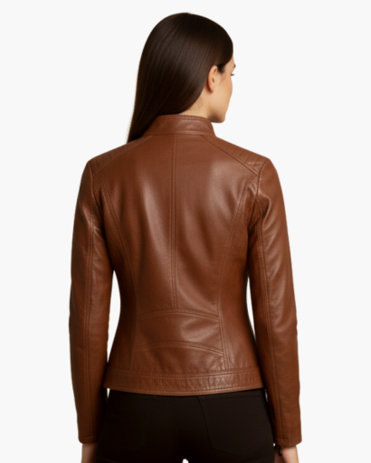 Veste en cuir véritable pour femme – Coupe cintrée, style motard élégant