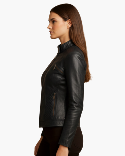 Veste en cuir véritable pour femme – Coupe cintrée, style motard élégant