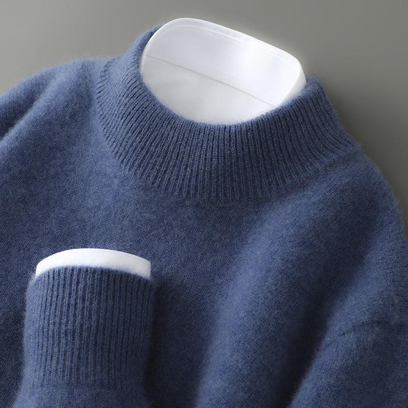 Pull élégant en cachemire bleu, vue de face