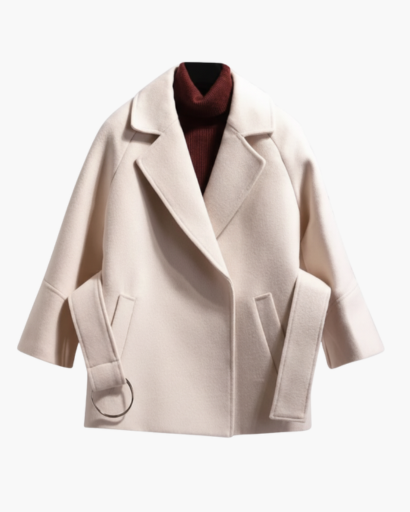 Manteau ceinturé femme – veste courte à col tailleur & coupe structurée