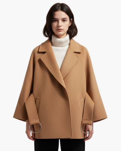 Manteau ceinturé femme – veste courte à col tailleur & coupe structurée